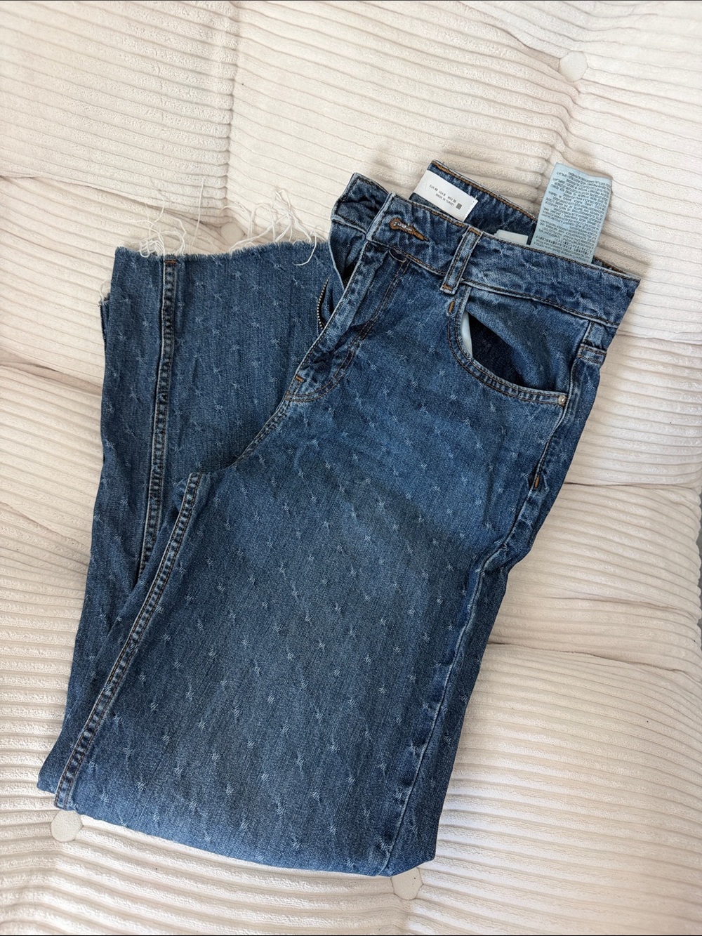 Zara Blue Quilted-Texture Straight Leg Jeans